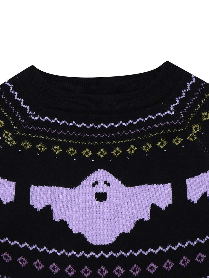 Black 1960s Dots Halloween Ghost Sweater Dress - vintage dress, retro fashion, classic black