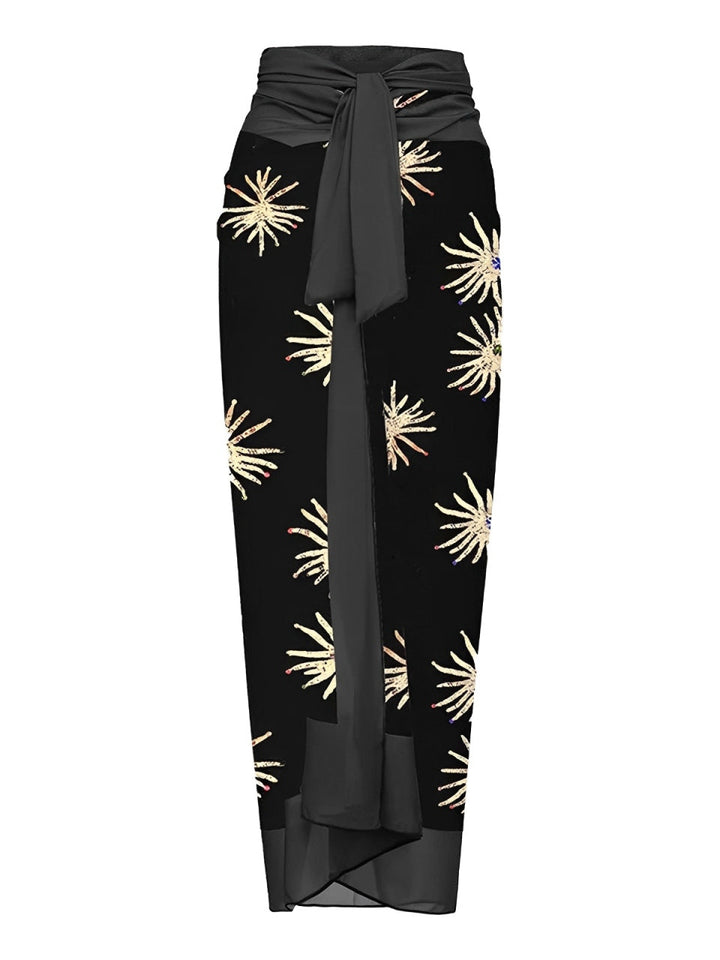 Black 1960s Firework Gilded One-Piece Swimsuit &amp; Cover-Up — because 1960s glamour never goes out of style