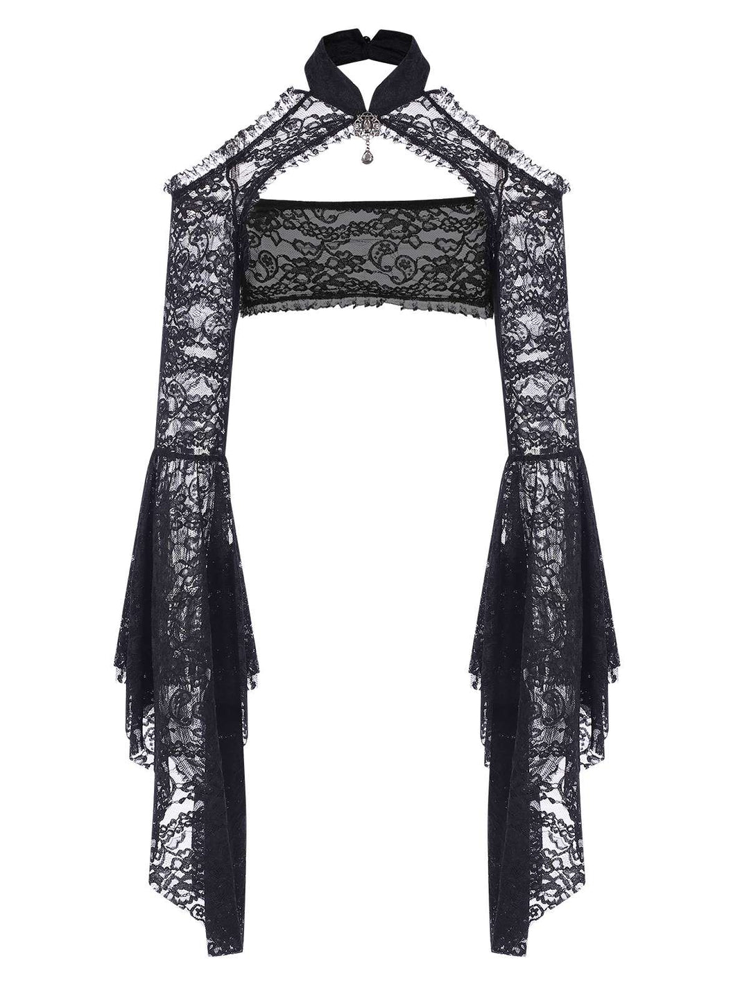Black 1960s Flare Sleeved Lace Rhinestone Sheer Cape, vintage fashion, retro style - perfect for women who love vintage and retro fashion