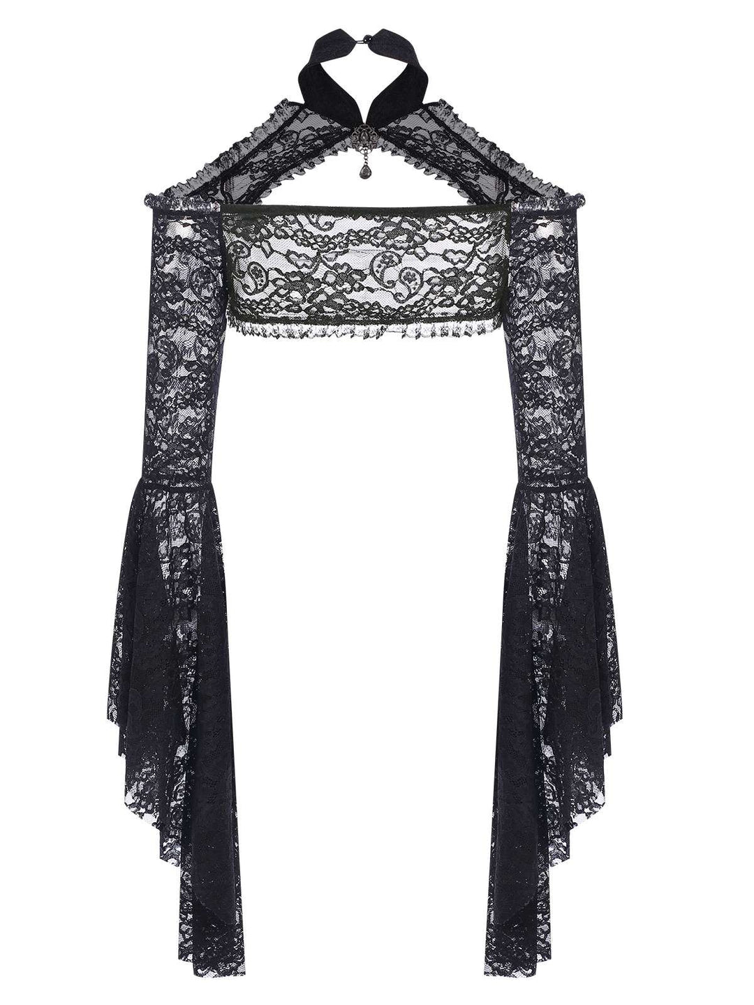 Black 1960s Flare Sleeved Lace Rhinestone Sheer Cape, vintage fashion, retro style - perfect for women who love vintage and retro fashion