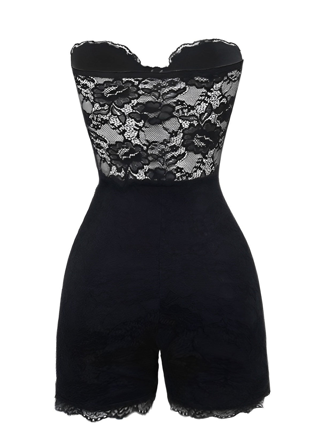 Black 1960s Floral Lace Bandeau Romper - vintage jumpsuit, retro fashion, classic black