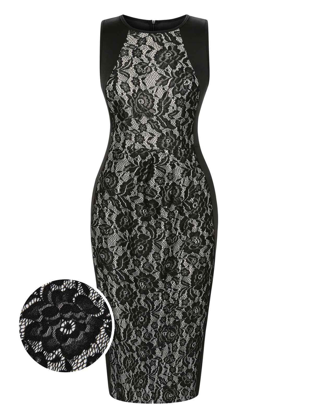 Black 1960s Floral Lace Slit Sleeveless Dress, vintage dress, retro fashion, floral print, lace detail - perfect for women who love vintage and retro fashion