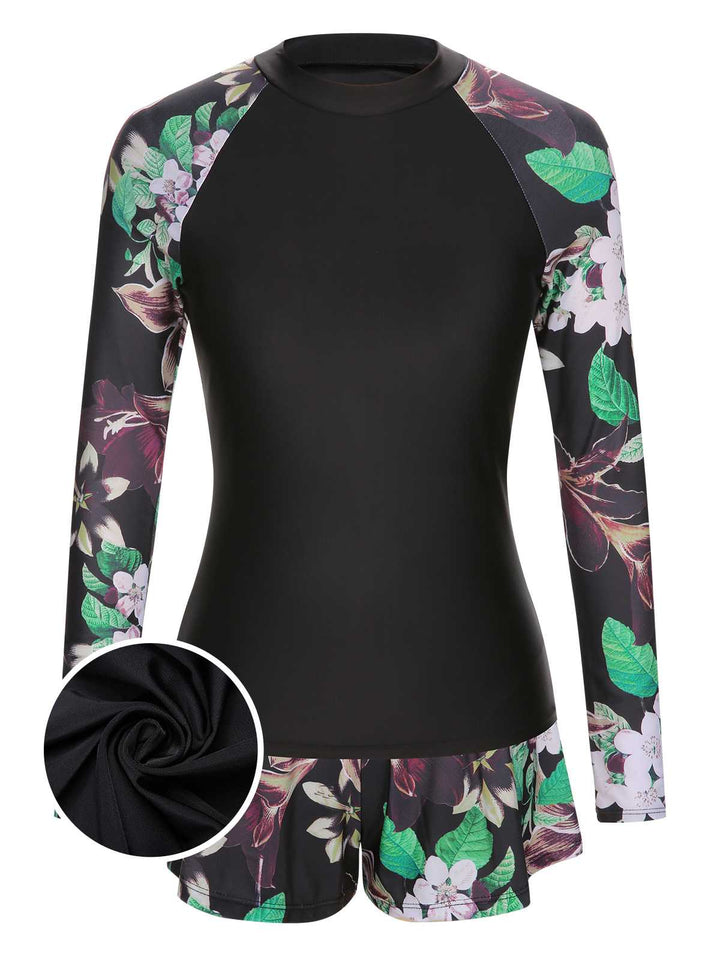 Black 1960s Floral Swimsuit Set - vintage swimsuit, pin-up style, classic black