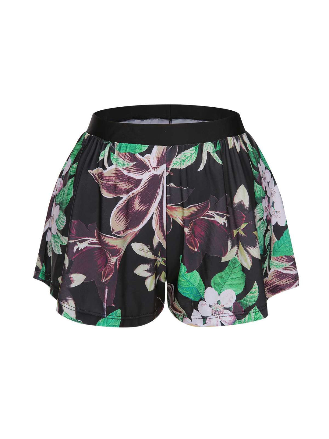Black 1960s Floral Swimsuit Set - vintage swimsuit, pin-up style, classic black