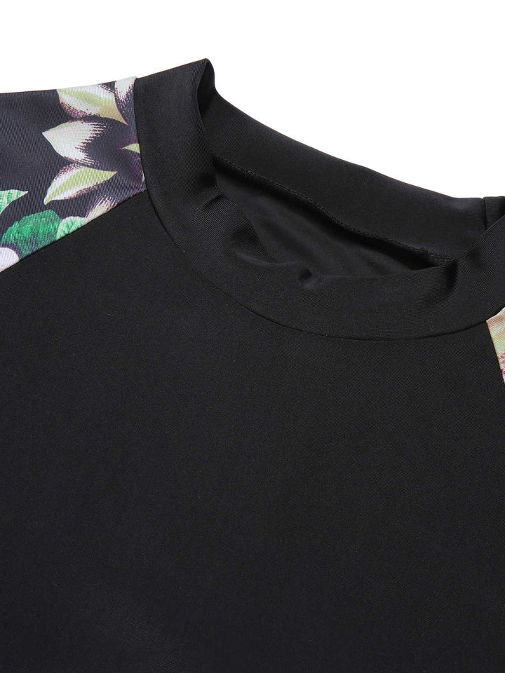 Black 1960s Floral Swimsuit Set - vintage swimsuit, pin-up style, classic black