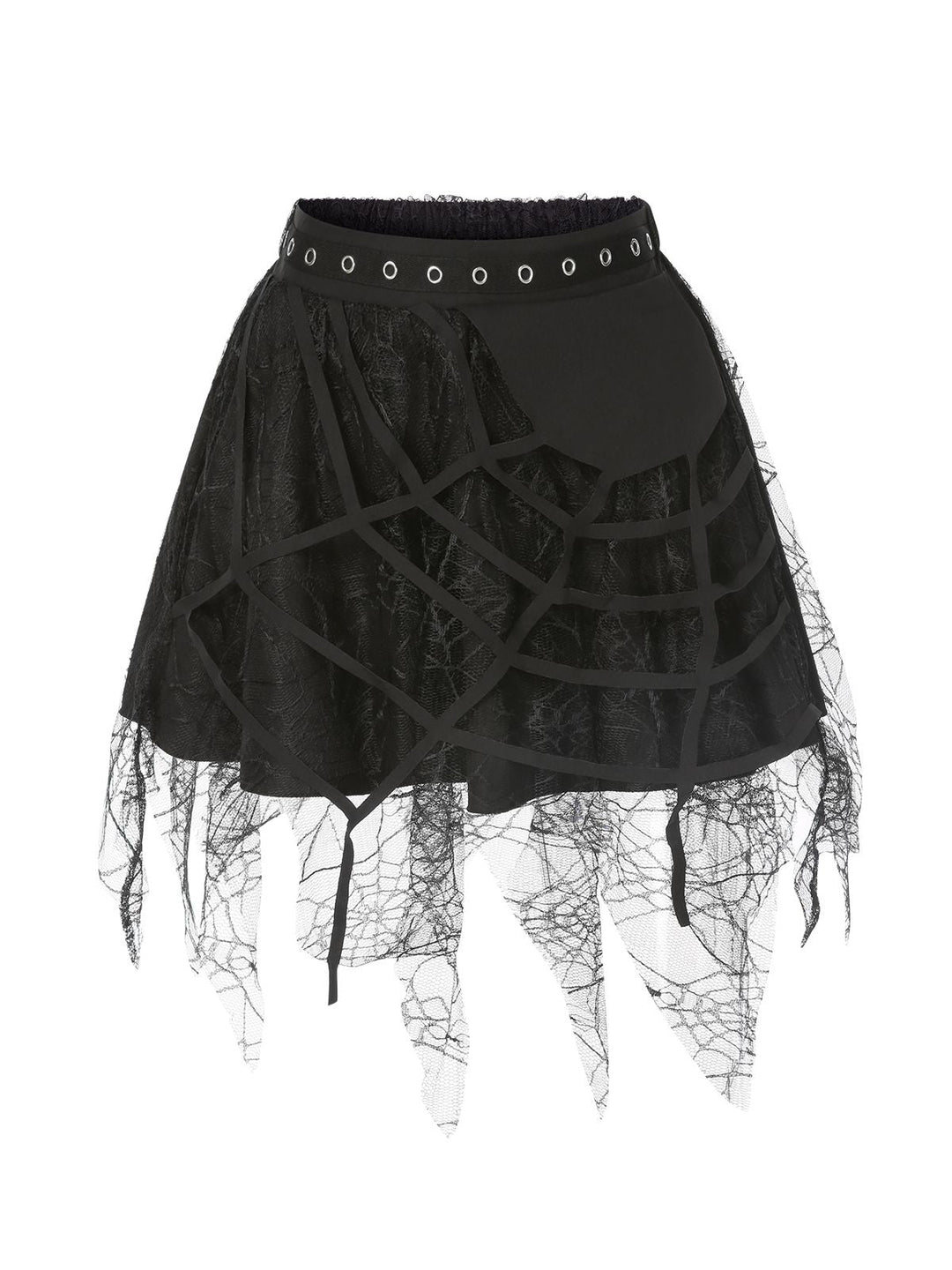 She sways in this Black 1960s Grommet Halloween Spider Web Lace Skirt and it&