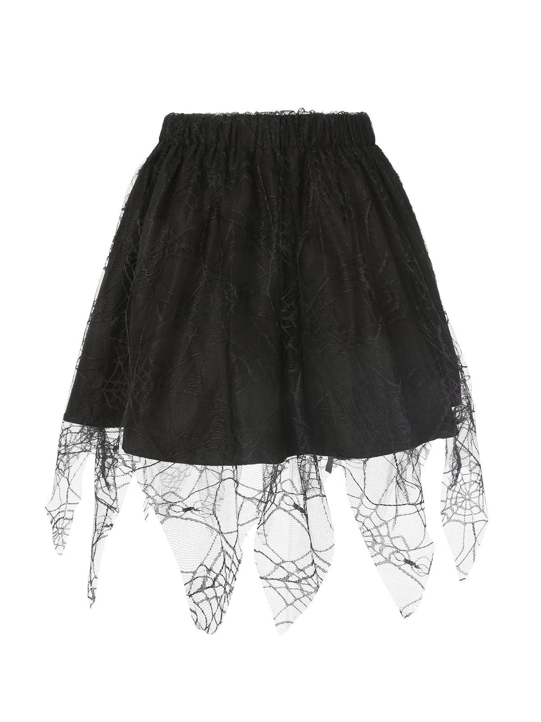 This Black 1960s Grommet Halloween Spider Web Lace Skirt spins 1960s stories with every step