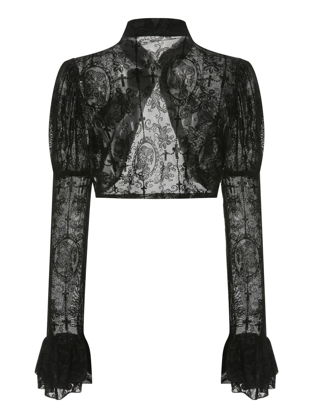 Black 1960s Halloween Lace Gothic Buckle Top - vintage fashion, retro style, classic black