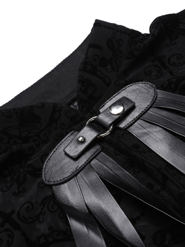 Black 1960s Halloween Lace Gothic Buckle Top - vintage fashion, retro style, classic black