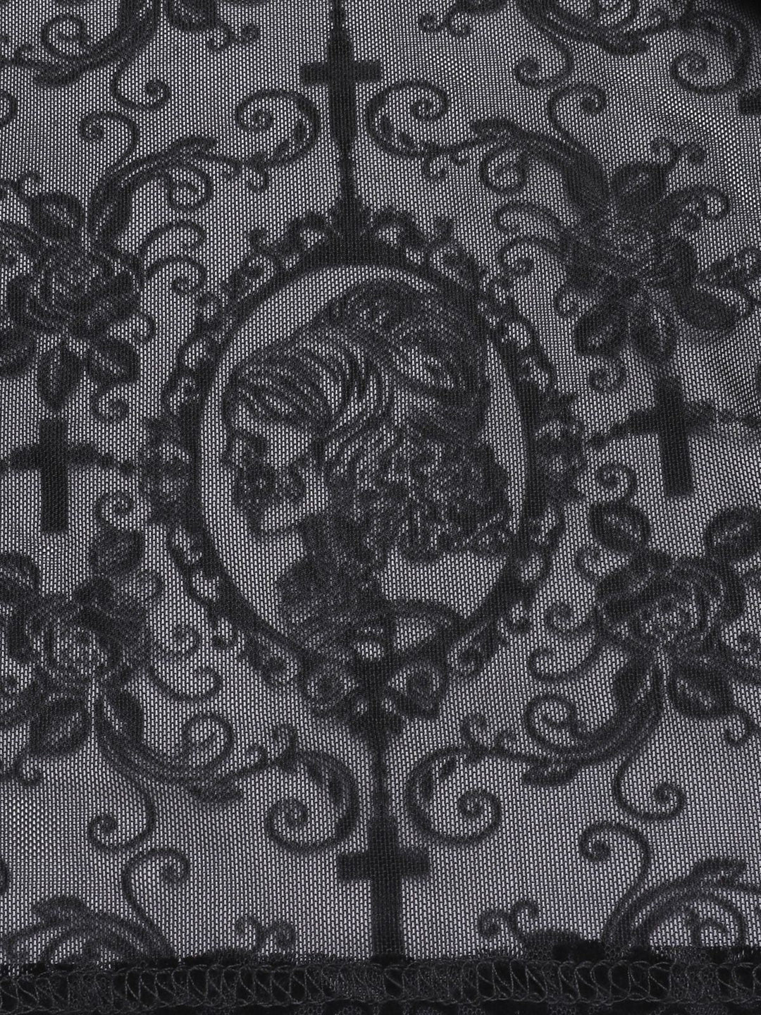 Black 1960s Halloween Lace Gothic Buckle Top - vintage fashion, retro style, classic black