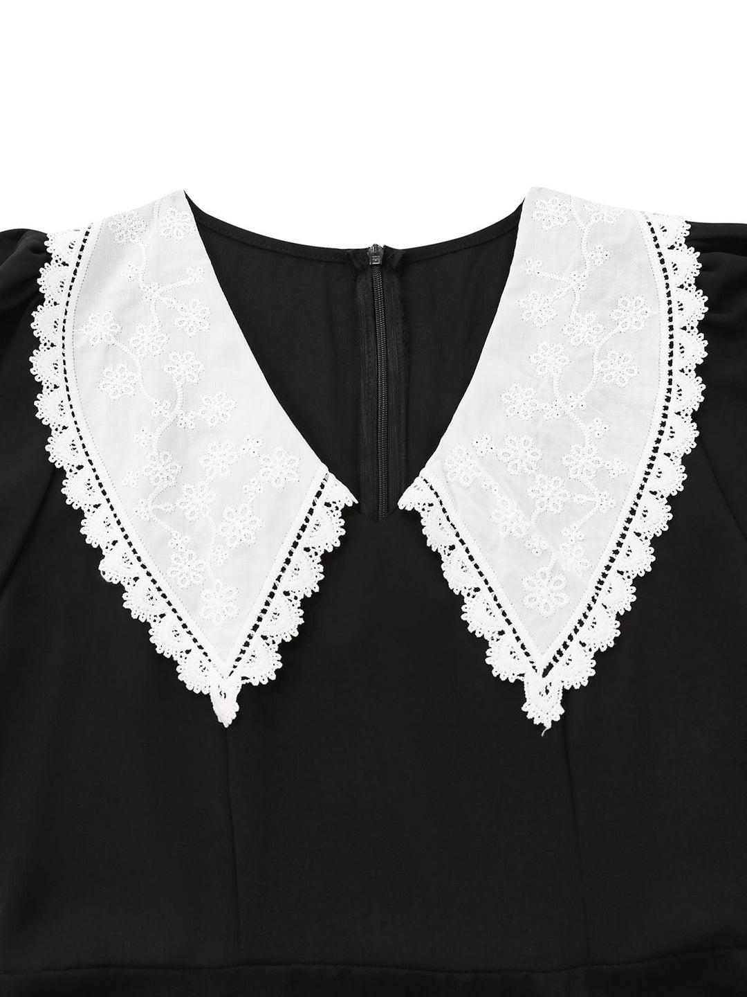 Black 1960s Lace Collar Puff Sleeve Dress - vintage dress, retro fashion, classic black