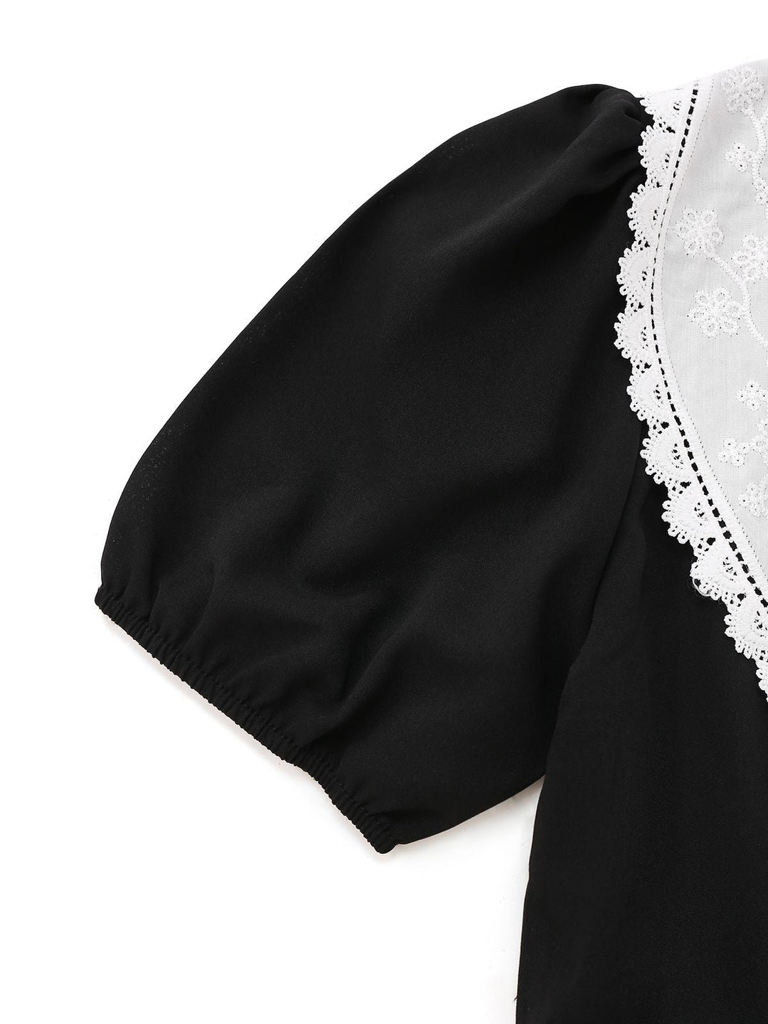 Black 1960s Lace Collar Puff Sleeve Dress - vintage dress, retro fashion, classic black