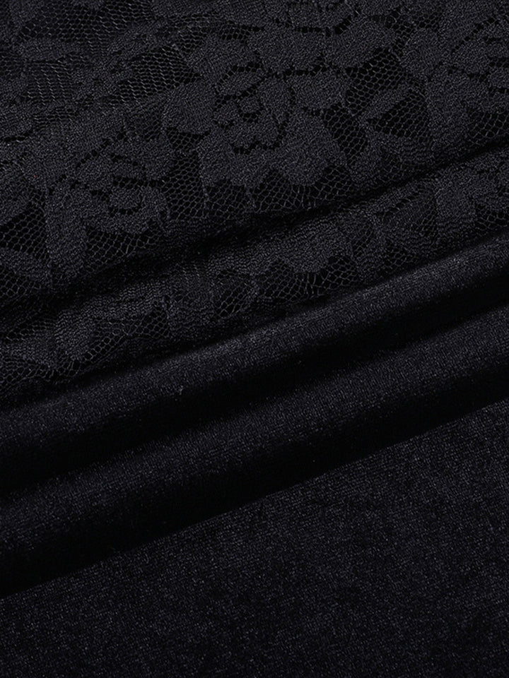 Black 1960s Lace Feather Hem Velvet Bodycon Dress - vintage dress, retro fashion, classic black