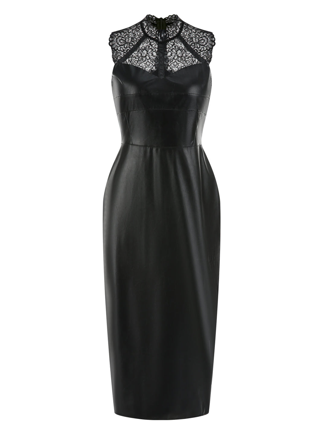 Black 1960s Lace PU Leather Dress, vintage dress, retro fashion, lace detail - perfect for women who love vintage and retro fashion