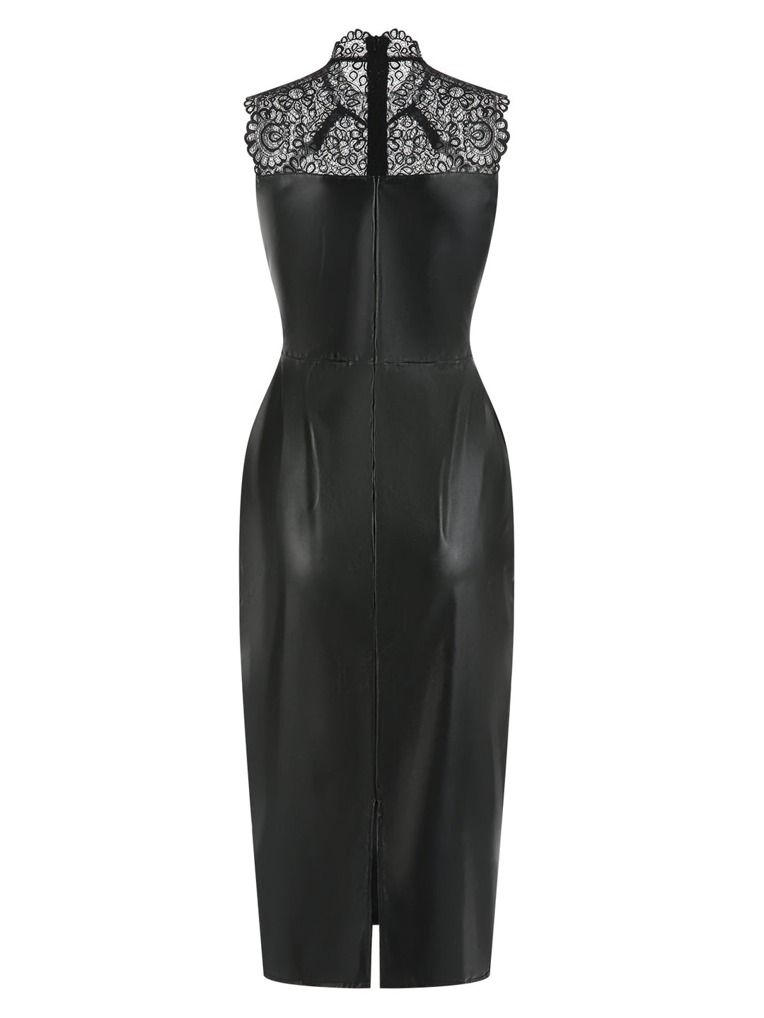 Black 1960s Lace PU Leather Dress, vintage dress, retro fashion, lace detail - perfect for women who love vintage and retro fashion