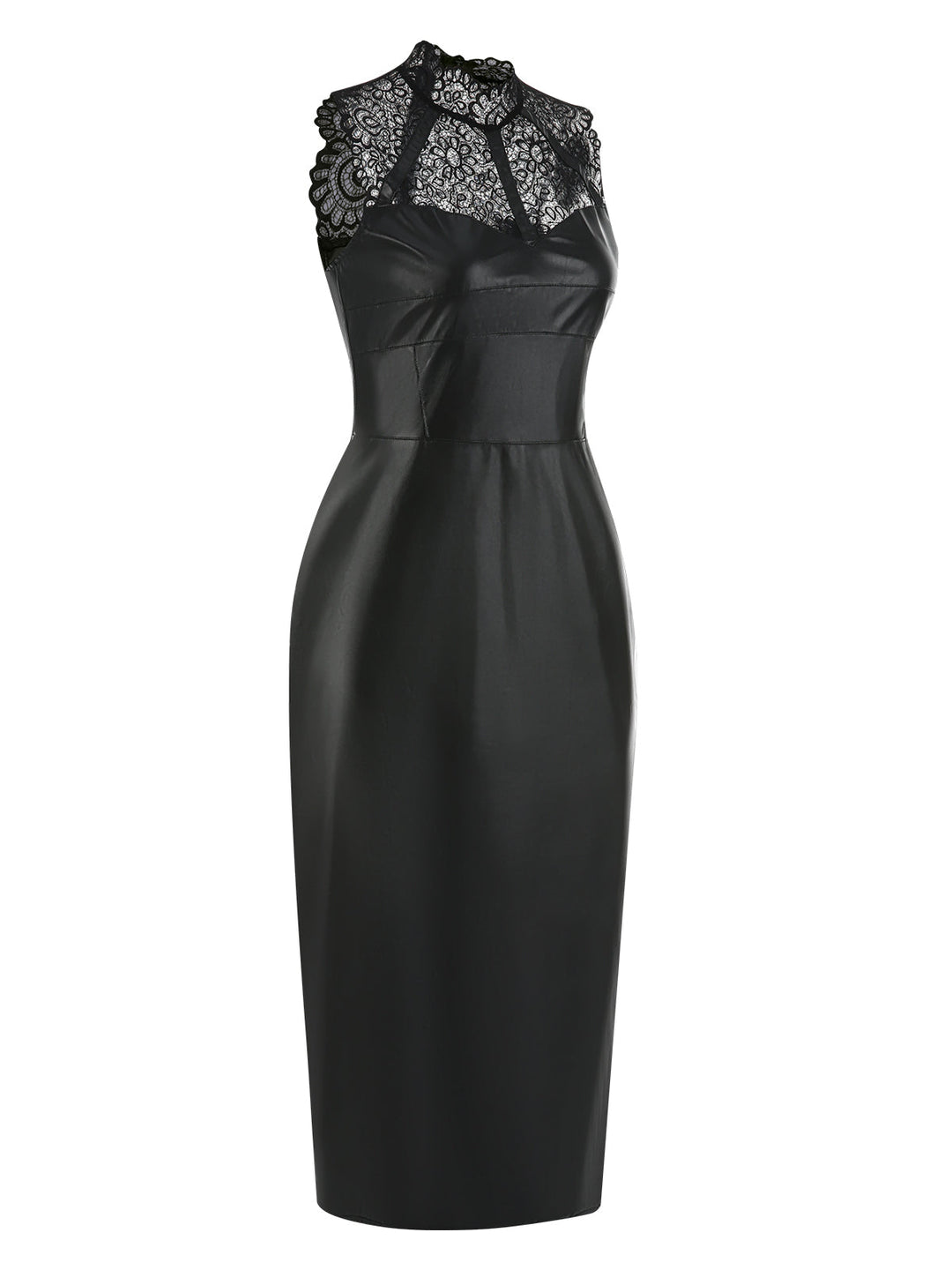 Black 1960s Lace PU Leather Dress, vintage dress, retro fashion, lace detail - perfect for women who love vintage and retro fashion
