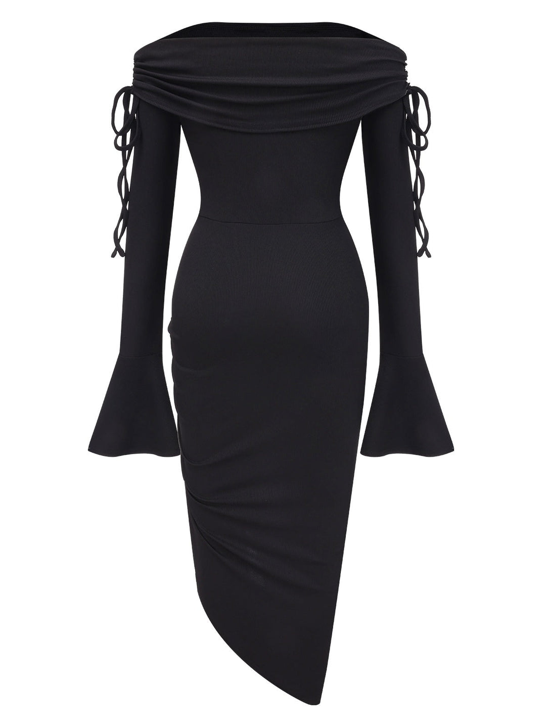 Black 1960s Off-Shoulder Lace-Up Drawstring Dress, vintage dress, retro fashion, lace detail - perfect for women who love vintage and retro fashion