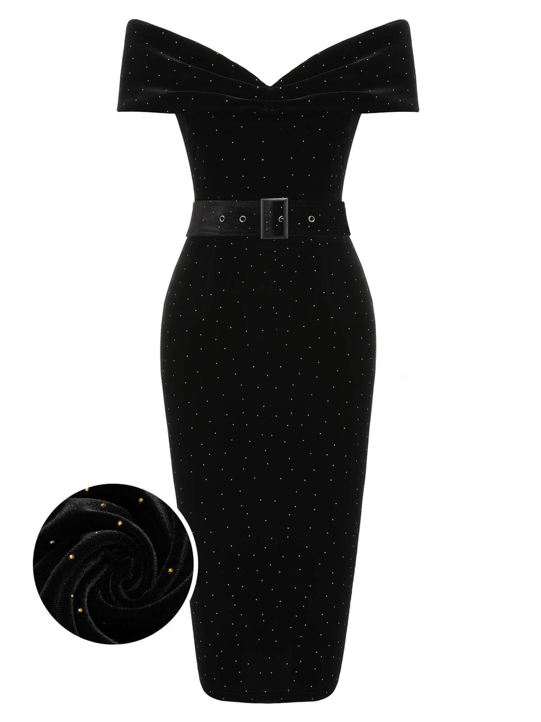 Black 1960s Off-Shoulder Rhinestones Velvet Dress, vintage dress, retro fashion - perfect for women who love vintage and retro fashion