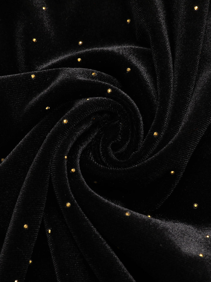 Black 1960s Off-Shoulder Rhinestones Velvet Dress, vintage dress, retro fashion - perfect for women who love vintage and retro fashion