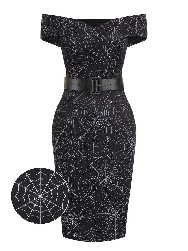 Black 1960s Off-shoulder Spider Web Dress, vintage dress, retro fashion - perfect for women who love vintage and retro fashion