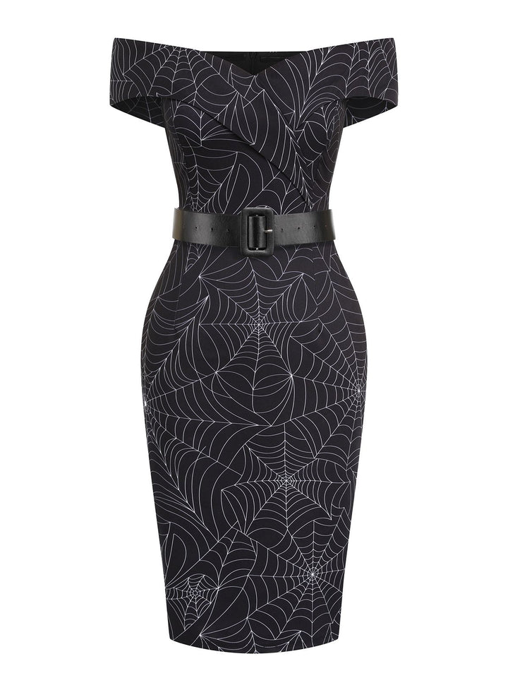 Black 1960s Off-shoulder Spider Web Dress, vintage dress, retro fashion - perfect for women who love vintage and retro fashion