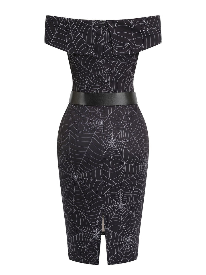 Black 1960s Off-shoulder Spider Web Dress, vintage dress, retro fashion - perfect for women who love vintage and retro fashion