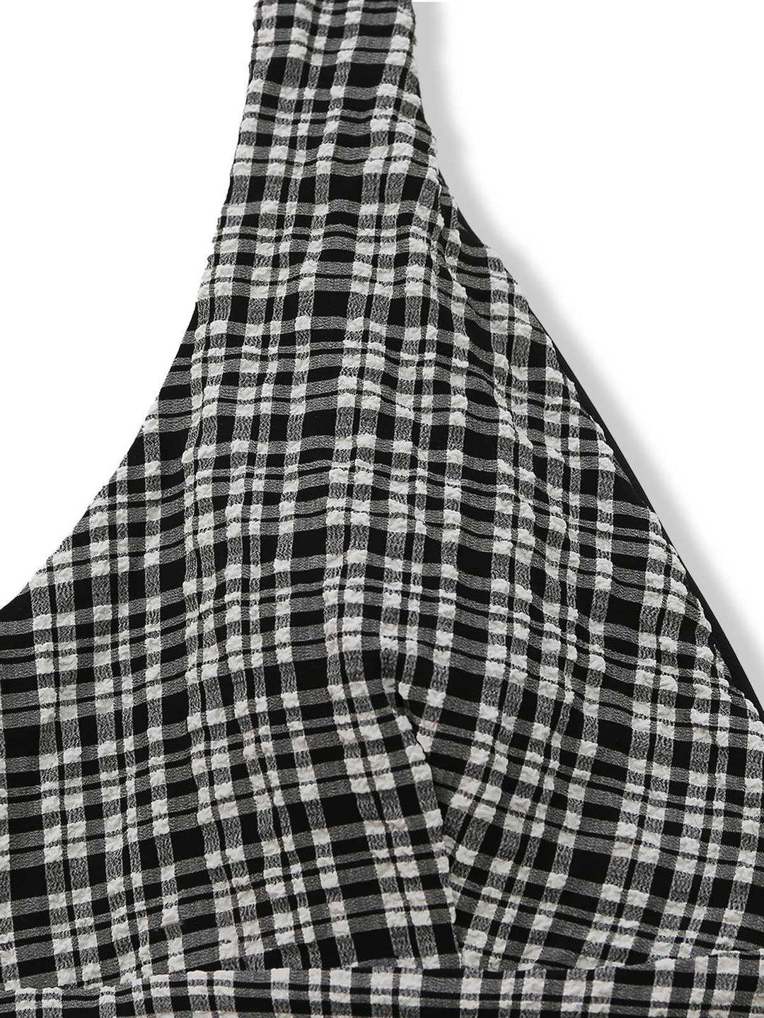 Black 1960s Plaid Deep V Halter Tankini Set - vintage fashion, retro style, classic black