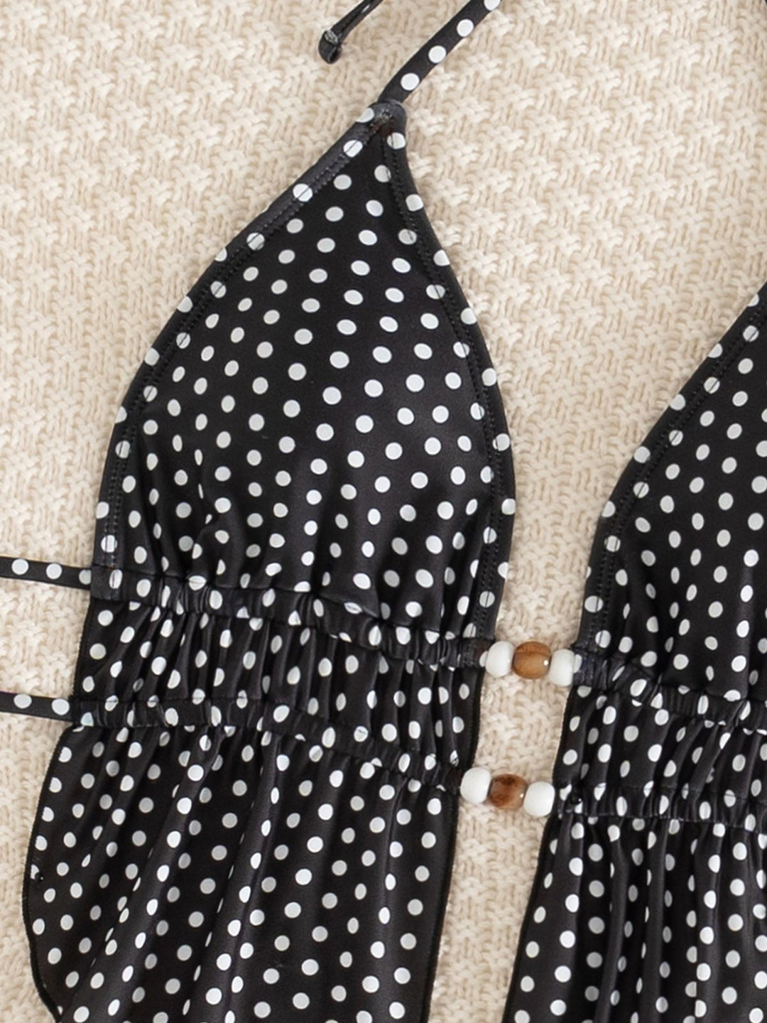 Black Polka Dot Beaded Cutout Halter Tankini Set - vintage fashion, retro style for vintage lovers