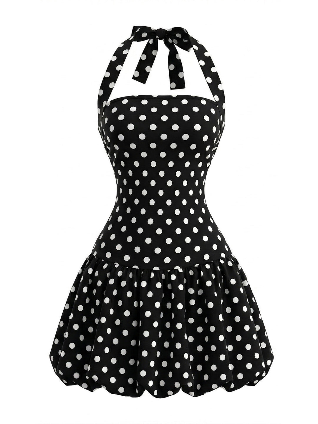 Black-1960s-Polka-Dot-Halter-Bubble-Dress, vintage, retro, dress