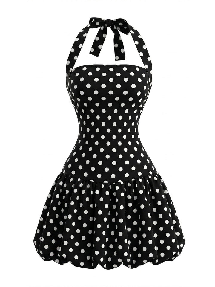 Black-1960s-Polka-Dot-Halter-Bubble-Dress, vintage, retro, dress