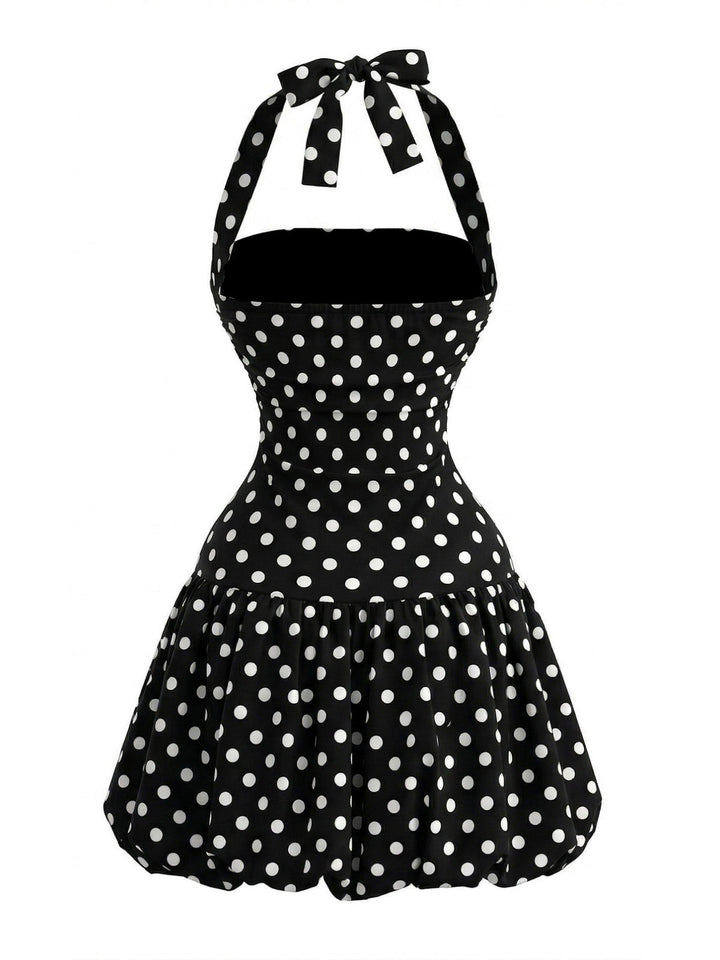 Black-1960s-Polka-Dot-Halter-Bubble-Dress, vintage, retro, dress