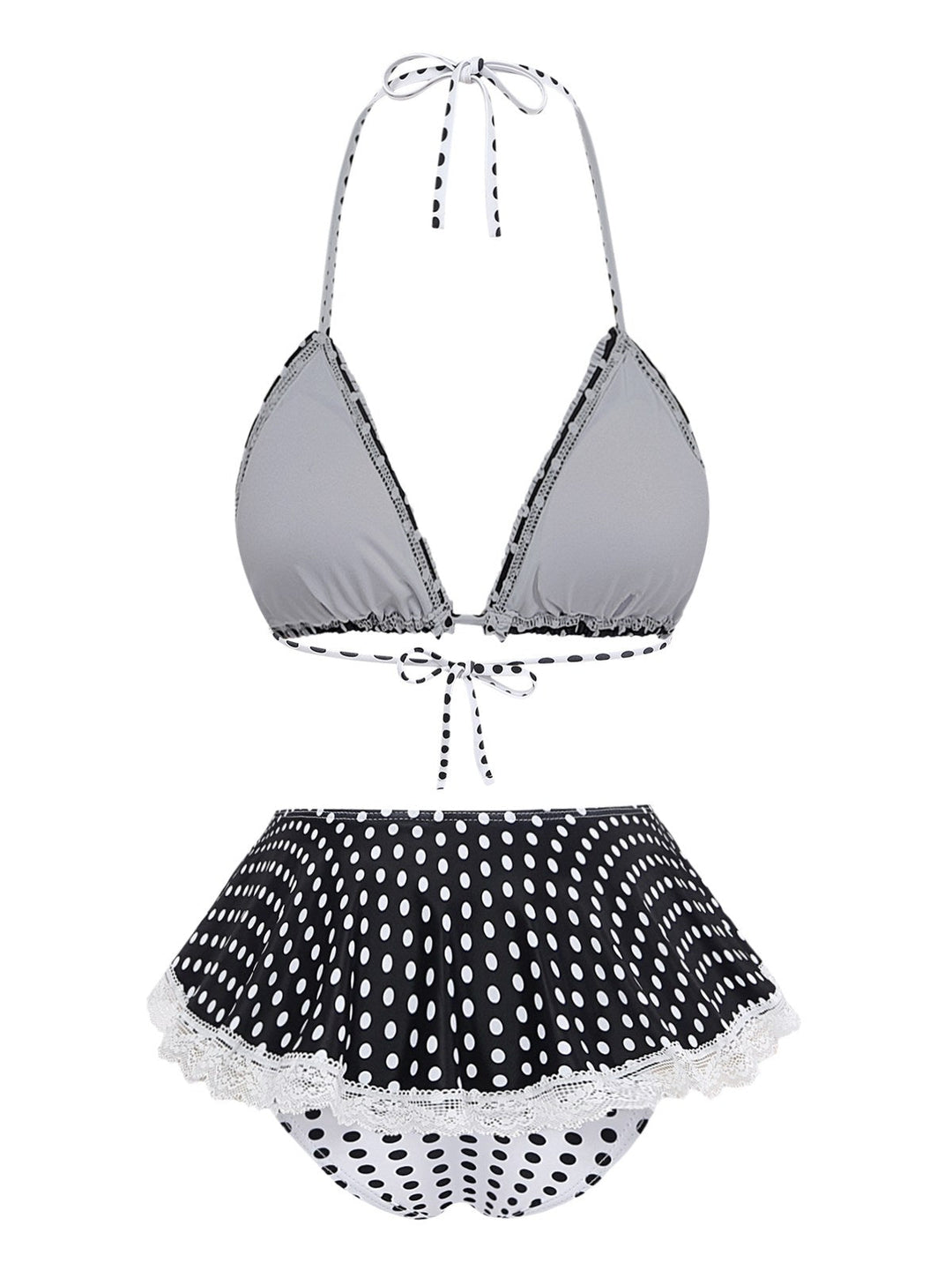Black 1960s Polka Dot Lace Halter Bikini Set | vintage swimwear, retro swimsuit, pin-up style - perfect for retro fashion enthusiasts
