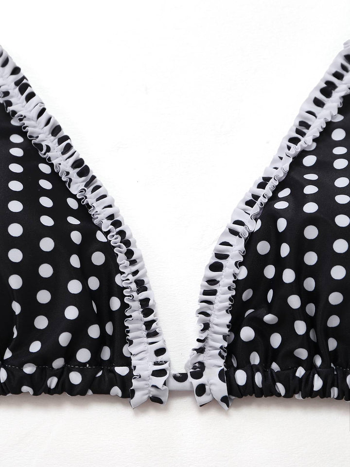 Black 1960s Polka Dot Lace Halter Bikini Set: beautiful vintage swimwear, retro swimsuit, pin-up style with timeless appeal