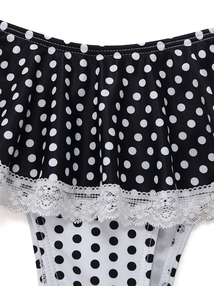 Black 1960s Polka Dot Lace Halter Bikini Set - vintage swimwear, retro swimsuit, pin-up style for vintage lovers