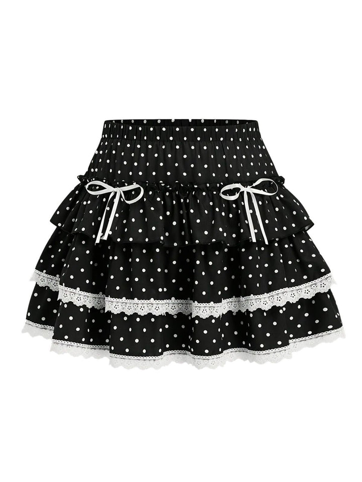 Black 1960s Polka Dot Lace Ruffle Mini Skirt - vintage skirt, retro style, classic black