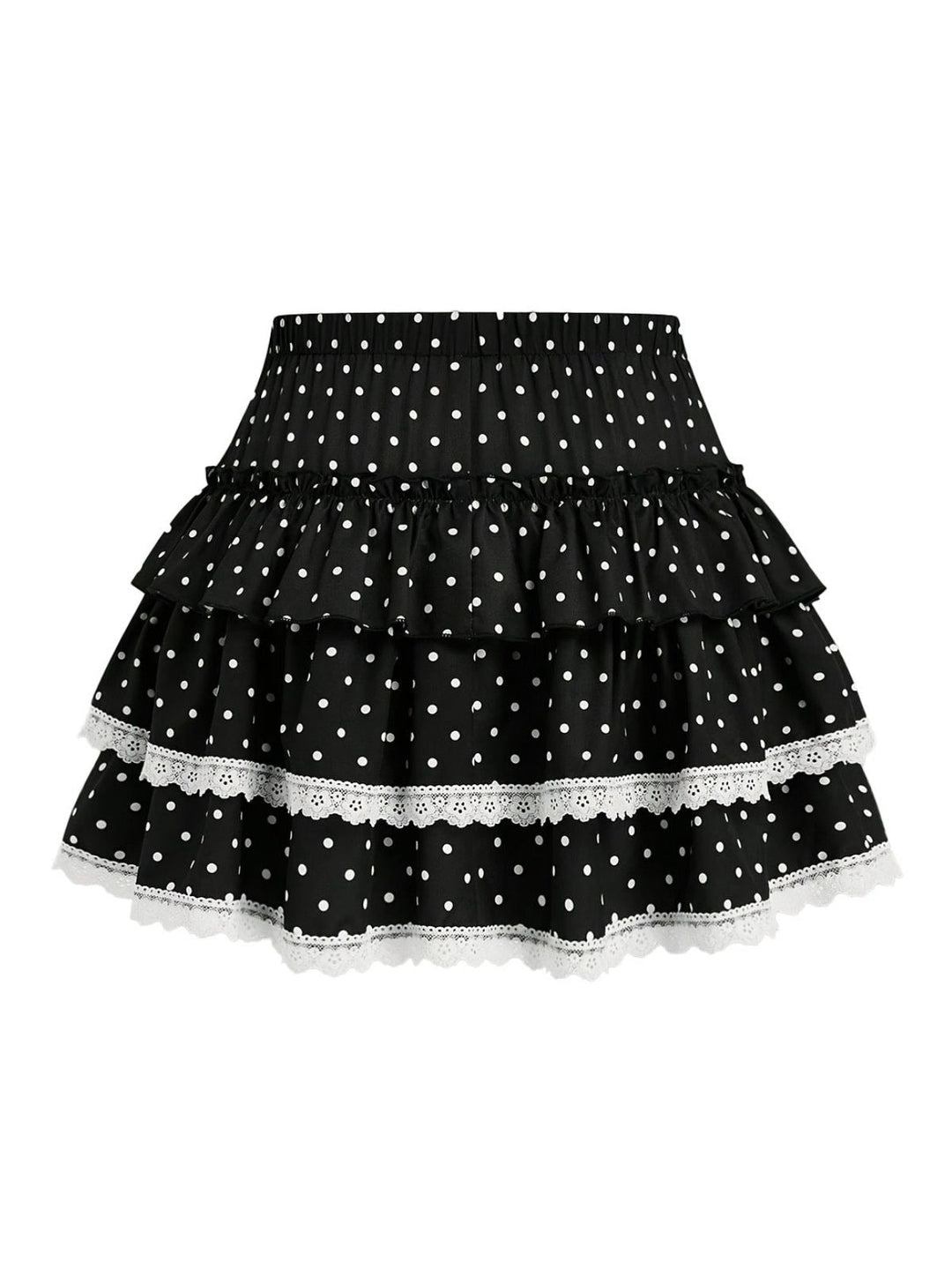 Black 1960s Polka Dot Lace Ruffle Mini Skirt - vintage skirt, retro style, classic black