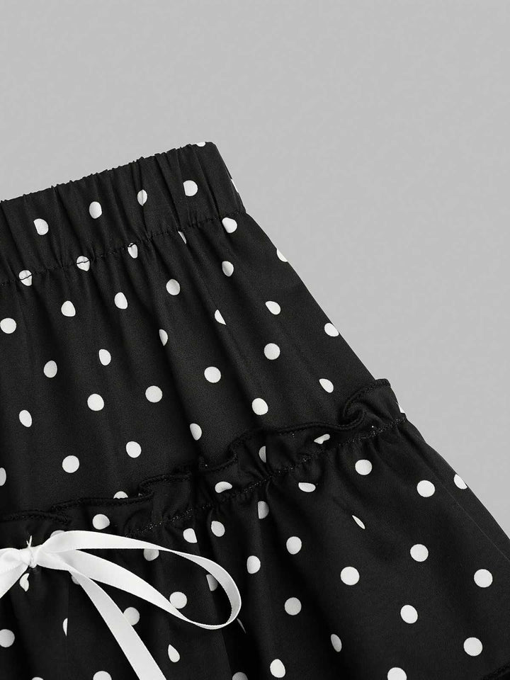 Black 1960s Polka Dot Lace Ruffle Mini Skirt - vintage skirt, retro style, classic black
