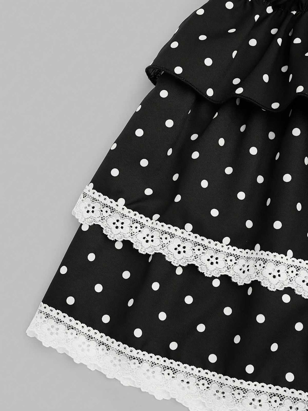 Black 1960s Polka Dot Lace Ruffle Mini Skirt - vintage skirt, retro style, classic black