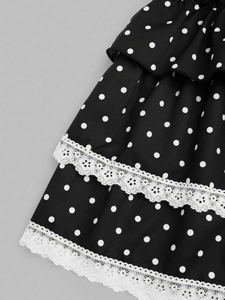 Black 1960s Polka Dot Lace Ruffle Mini Skirt - vintage skirt, retro style, classic black