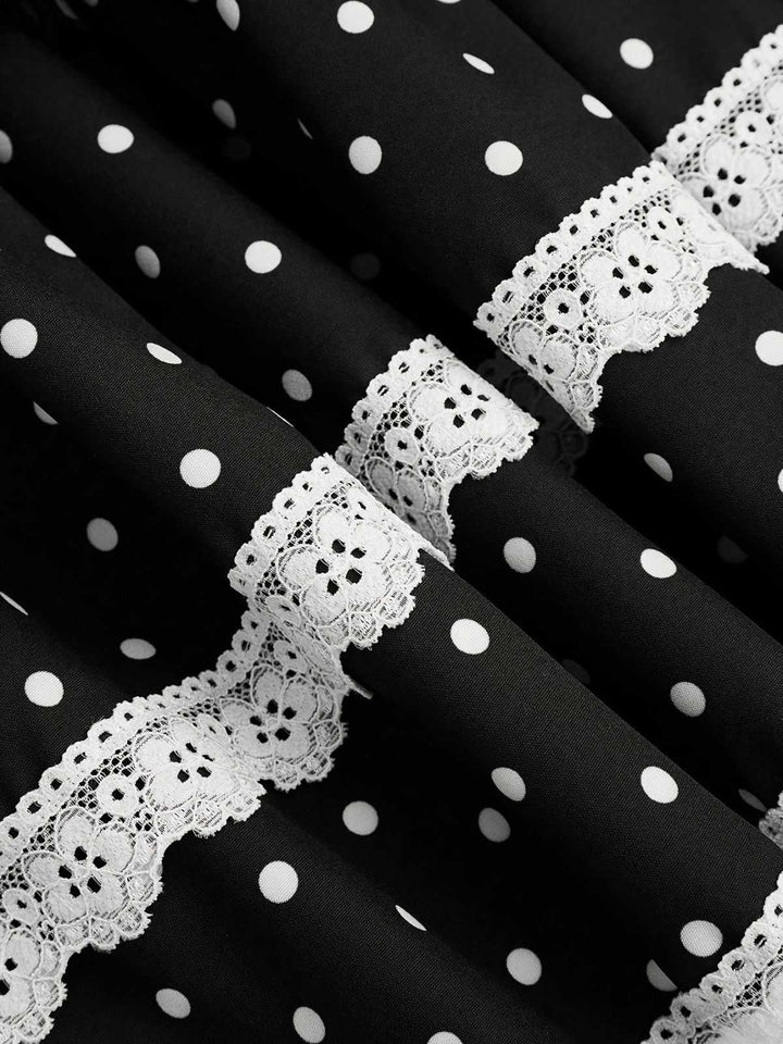 Black 1960s Polka Dot Lace Ruffle Mini Skirt - vintage skirt, retro style, classic black