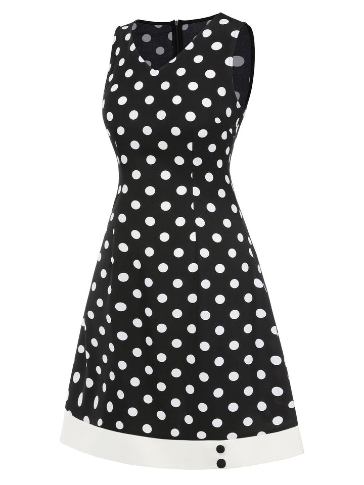 Black 1960s Polka Dot V-Neck Dress, vintage dress, retro fashion - perfect for women who love vintage and retro fashion