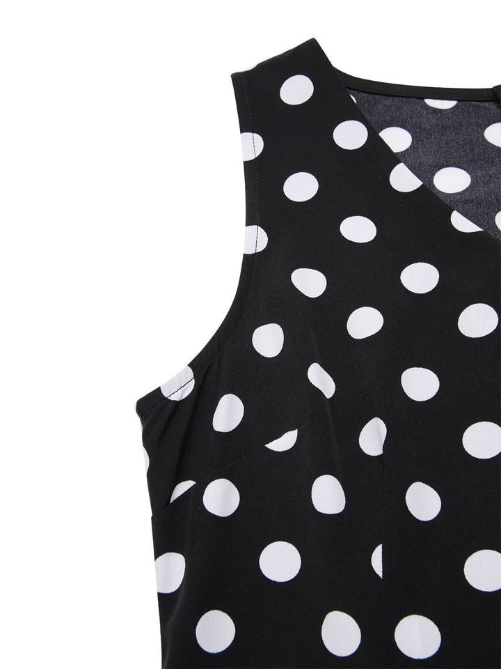 Black 1960s Polka Dot V-Neck Dress, vintage dress, retro fashion - perfect for women who love vintage and retro fashion