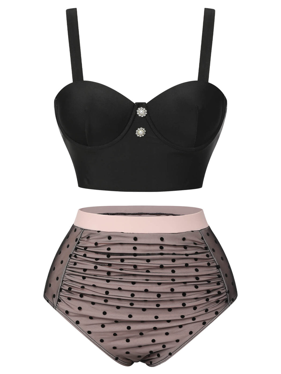 Black 1960s Polka Dots Mesh Swimsuit, vintage swimsuit, pin-up swimwear - perfect for women who love vintage and retro fashion