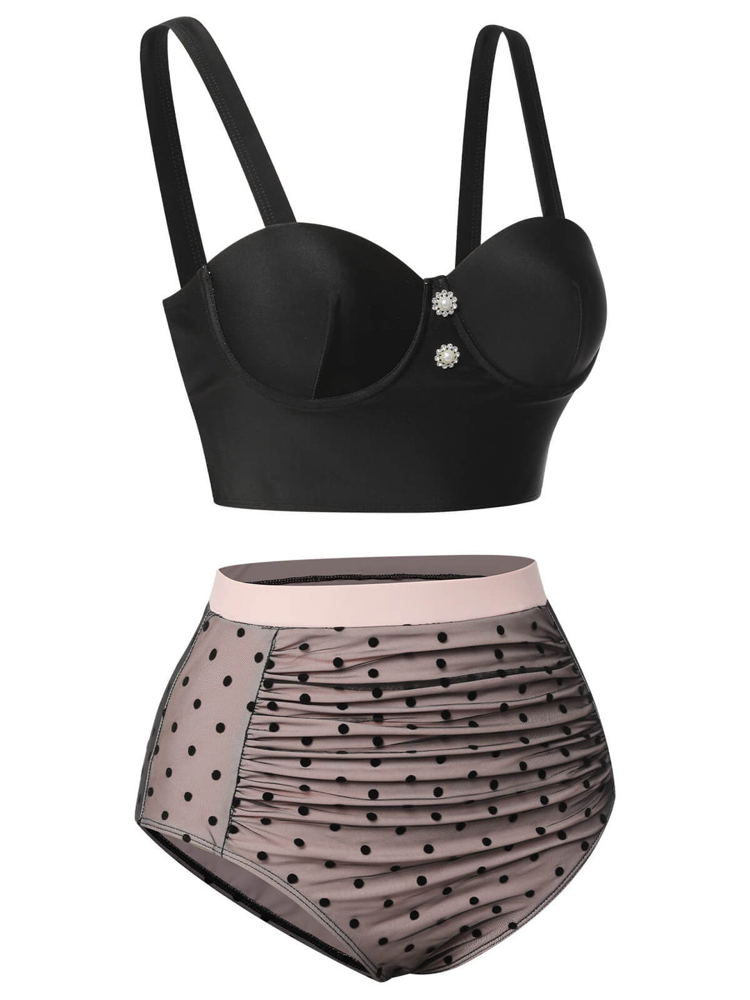 Black 1960s Polka Dots Mesh Swimsuit, vintage swimsuit, pin-up swimwear - perfect for women who love vintage and retro fashion