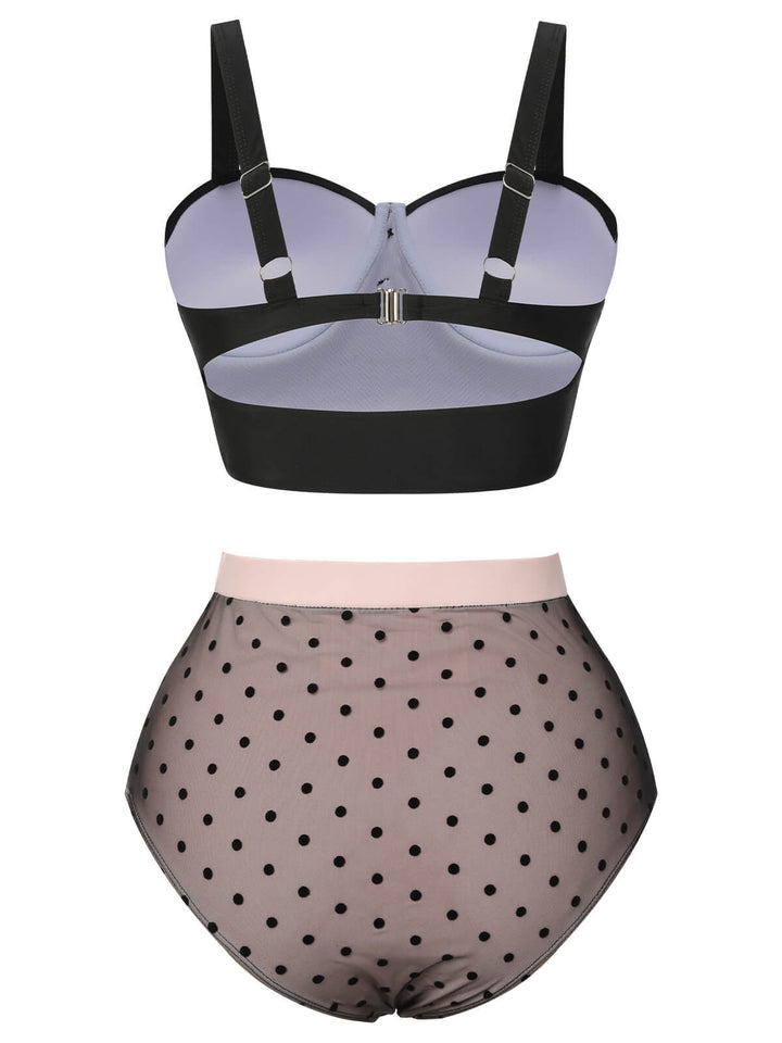 Black 1960s Polka Dots Mesh Swimsuit, vintage swimsuit, pin-up swimwear - perfect for women who love vintage and retro fashion