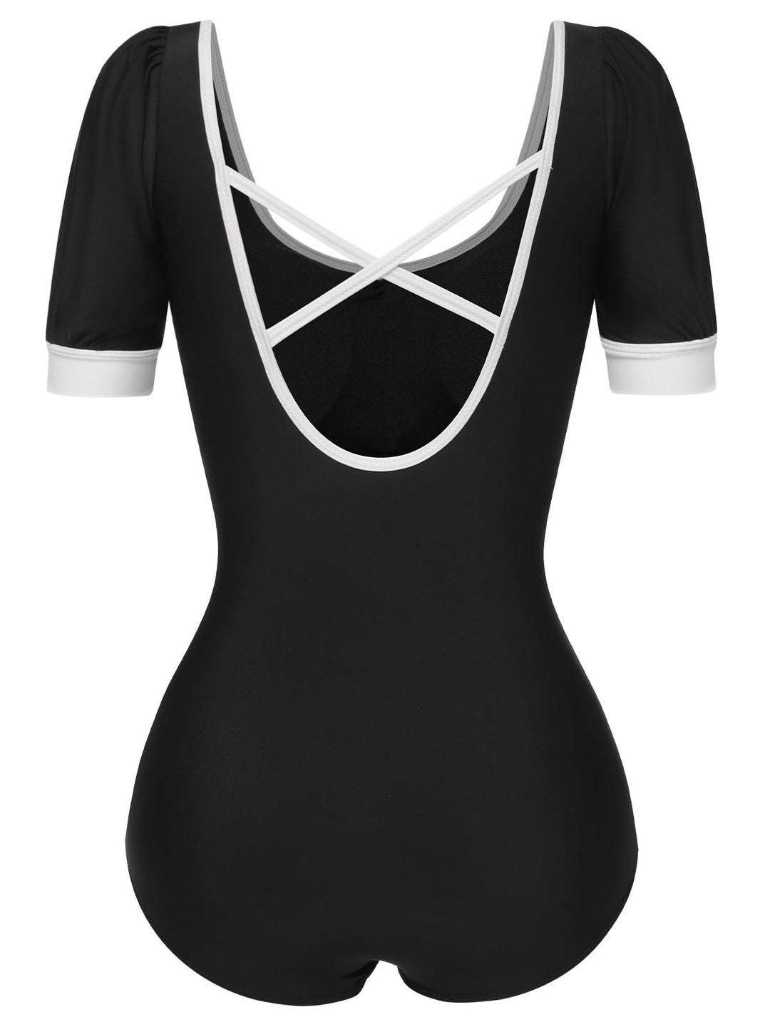 Black 1960s Puff Sleeves One-Piece Swimsuit, vintage swimsuit, pin-up swimwear - perfect for women who love vintage and retro fashion
