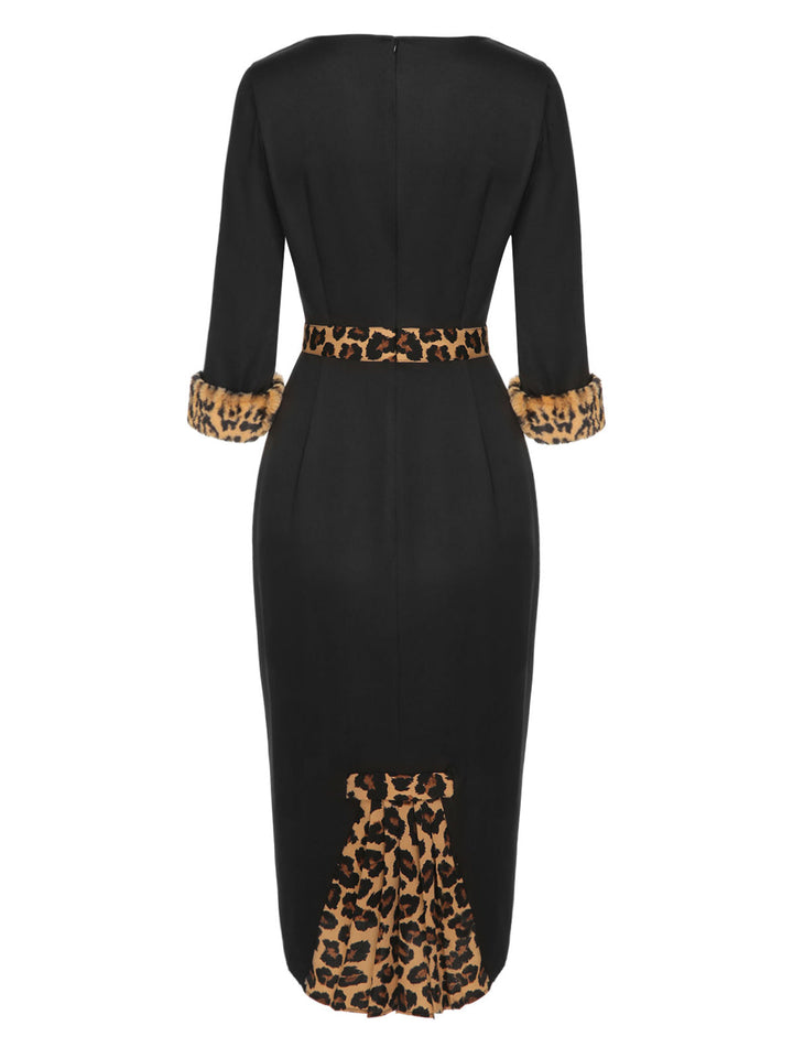 Black 1960s Raw Hem Leopard Asymmetric Wrap Dress, vintage dress, retro fashion - perfect for women who love vintage and retro fashion
