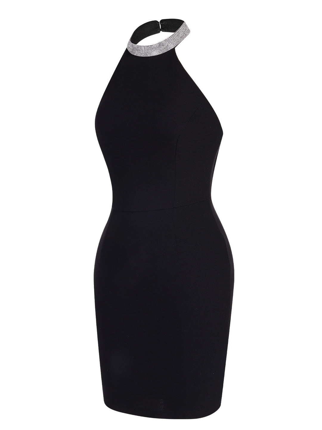 Black 1960s Rhinestone Solid Halter Dress, vintage dress, retro fashion - perfect for women who love vintage and retro fashion