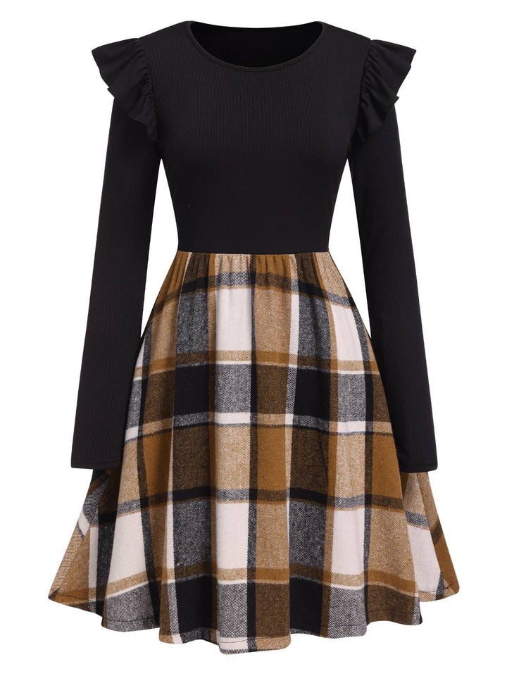 1960s Ruffed Plaid Patchwork Skater | 1960s | vintage dress, retro fashion