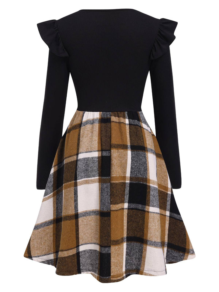 1960s Ruffed Plaid Patchwork Skater | 1960s | vintage dress, retro fashion
